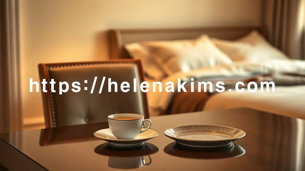 따뜻하고 부드러운 빛이 감도는 차분한 공간. 정갈하게 세팅된 식탁과 그 옆 편안한 의자, 그리고 아늑하게 정돈된 침대의 일부가 한 화면에 조화롭게 배치되어 있다. 테이블 위에는 차 한 잔이 놓여있어 규칙적인 식사와 여유로운 소화 시간을 암시한다.