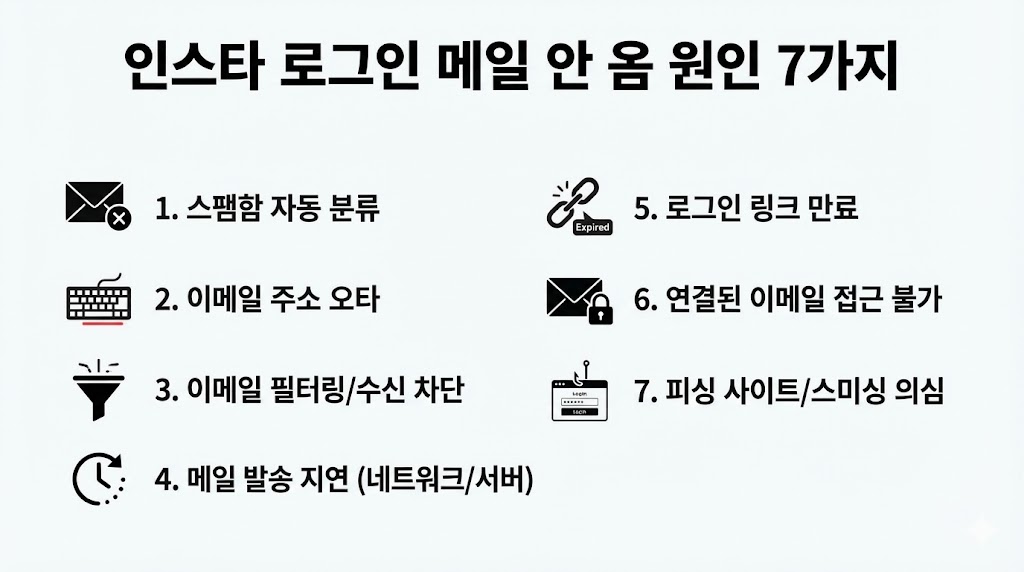 인스타 로그인 링크(메일) 안 옴/늦게 옴 2026: 원인 7가지 + 5분 즉시 해결