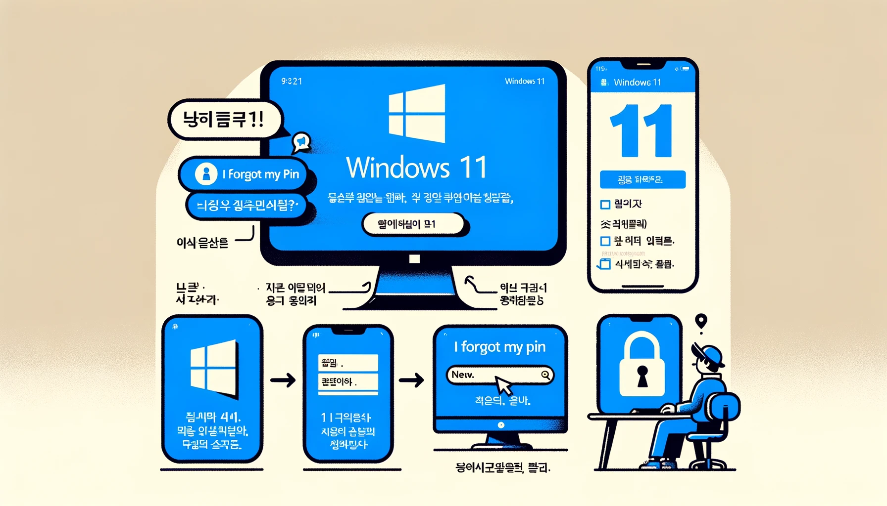 윈도우11에서 PIN 및 로그인 암호 제거 후 바로 진입되는 화면 예시