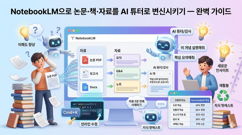 NotebookLM으로 논문, 책, 자료를 AI 튜터로 변신시키기, PDF 분석 및 AI 팟캐스트 가이드 이미지