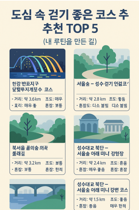 도심 속 걷기 좋은 코스 추천 TOP5(내 루틴을 만든 길)