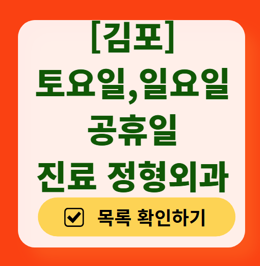 김포 일요일 문 여는 정형외과 목록 ❘ 토요일, 주말, 공휴일 진료 영업 병원 리스트