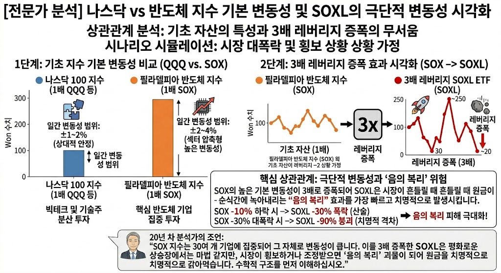 SOX vs SOXL 지수의 기본 변동성