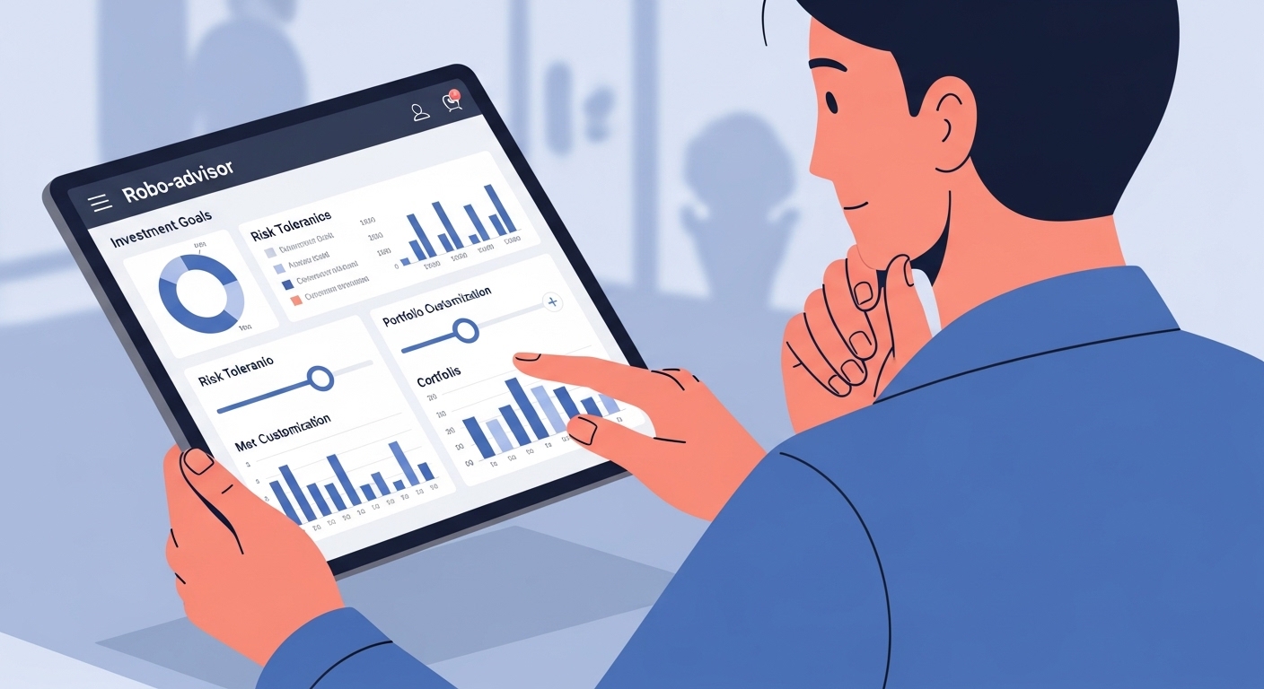 투자 성향 분석 및 목표 설정을 통해 자신에게 맞는 로보 어드바이저 서비스를 선택하는 투자자의 모습