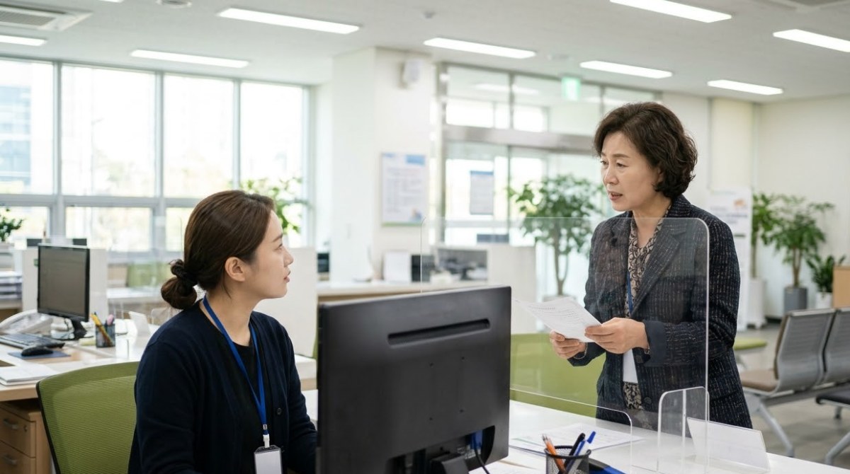 주민센터 창구에서 상담받는 모습