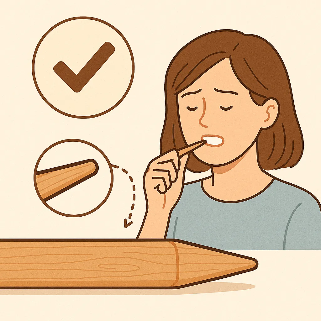 한쪽은-뾰족하고-다른-한쪽은-평평한-이쑤시개의-모양을-자세히-보여주며,-한쪽은-이쑤시개-꽂이에-세우기-위해,-다른-한쪽은-이를-닦기-위해-디자인된-과학적-원리를-표현한-일러스트