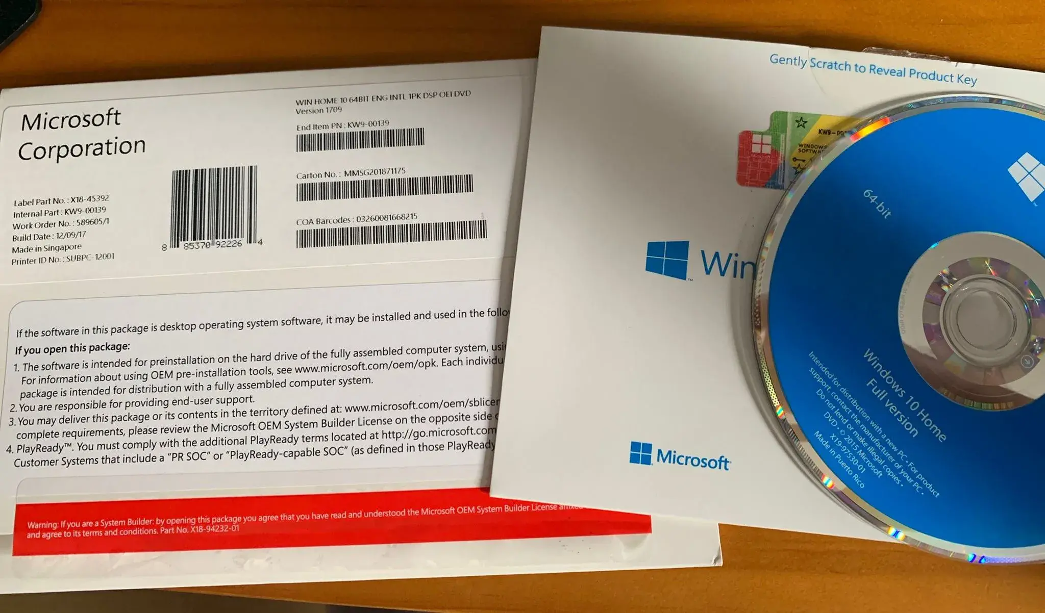 윈도우10 제품키 정품인증 박스 시디키 이미지