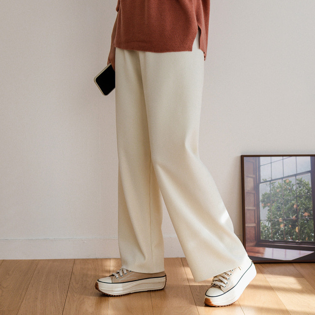 밍크 융기모 안감 통바지 벨로아 벨벳 여성 골덴 밴딩 기모 와이드 팬츠