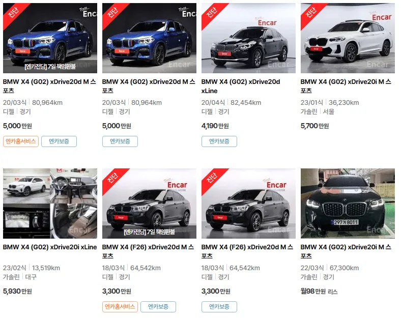 BMW X4 중고차 가격