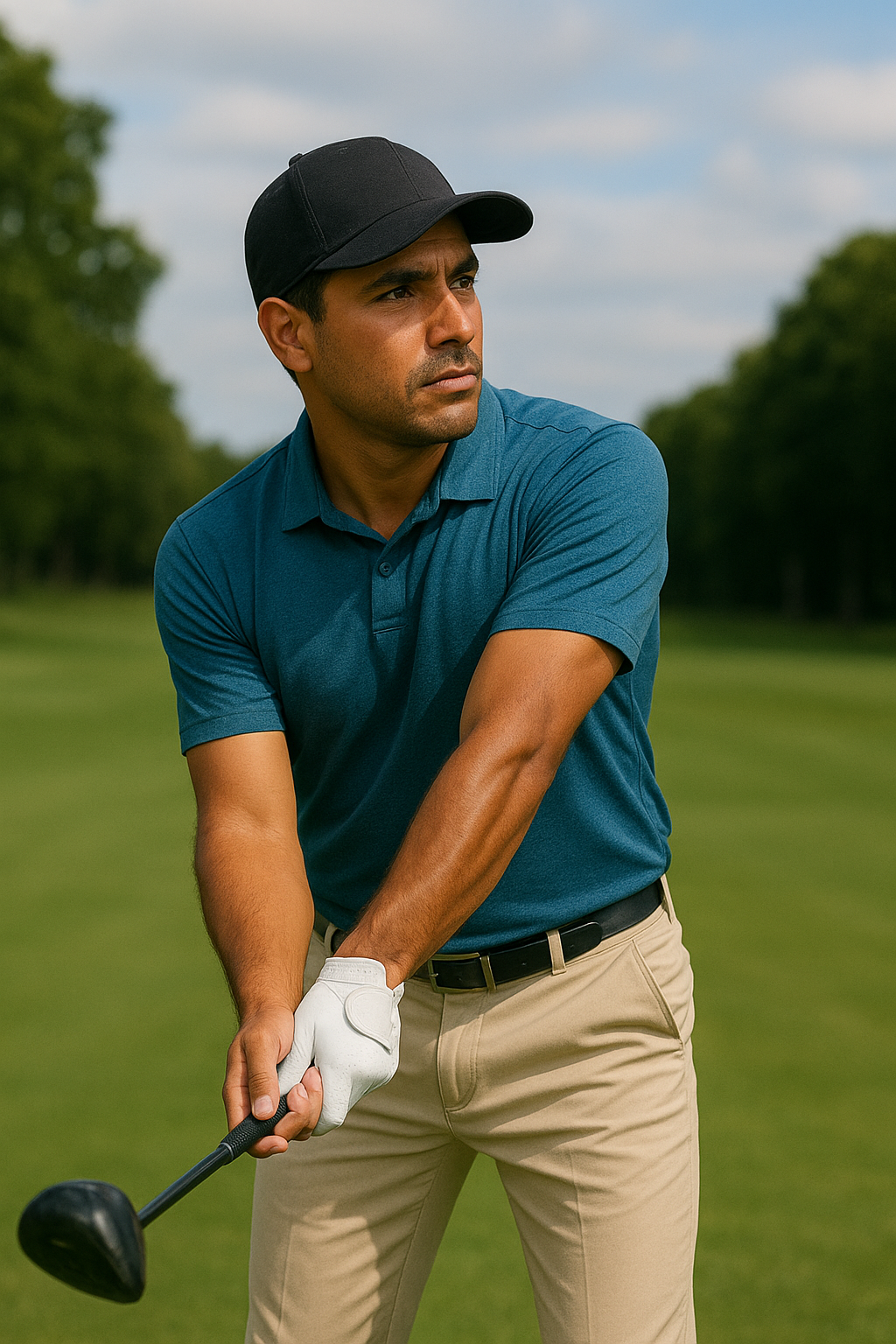 남미 남자 프로 골퍼 드라이버 어드레스 잡는 모습