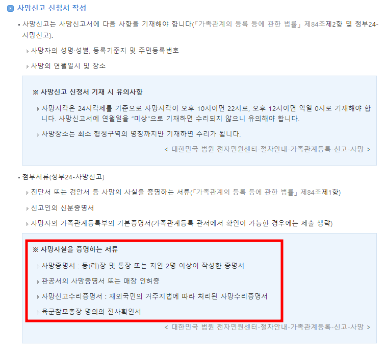 사망신고 필요 서류