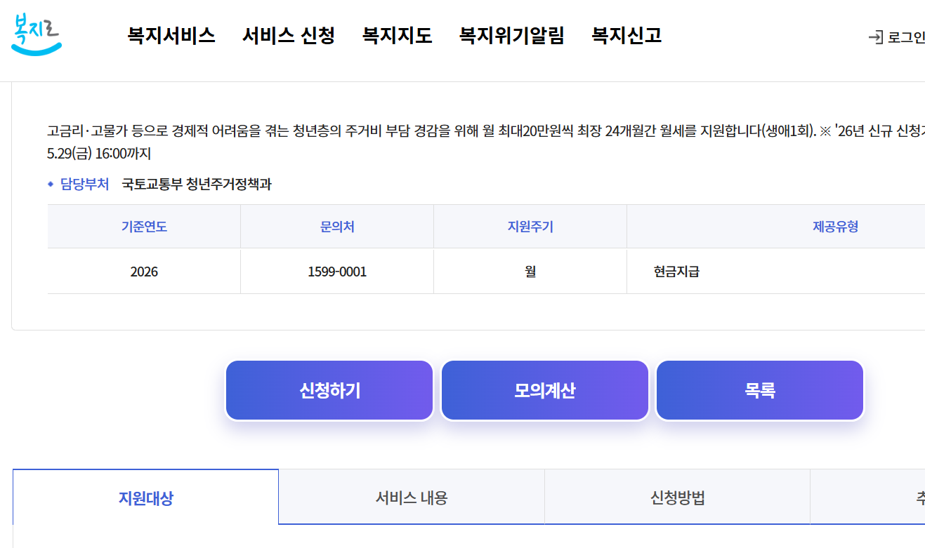 청년 월세 지원금 신청