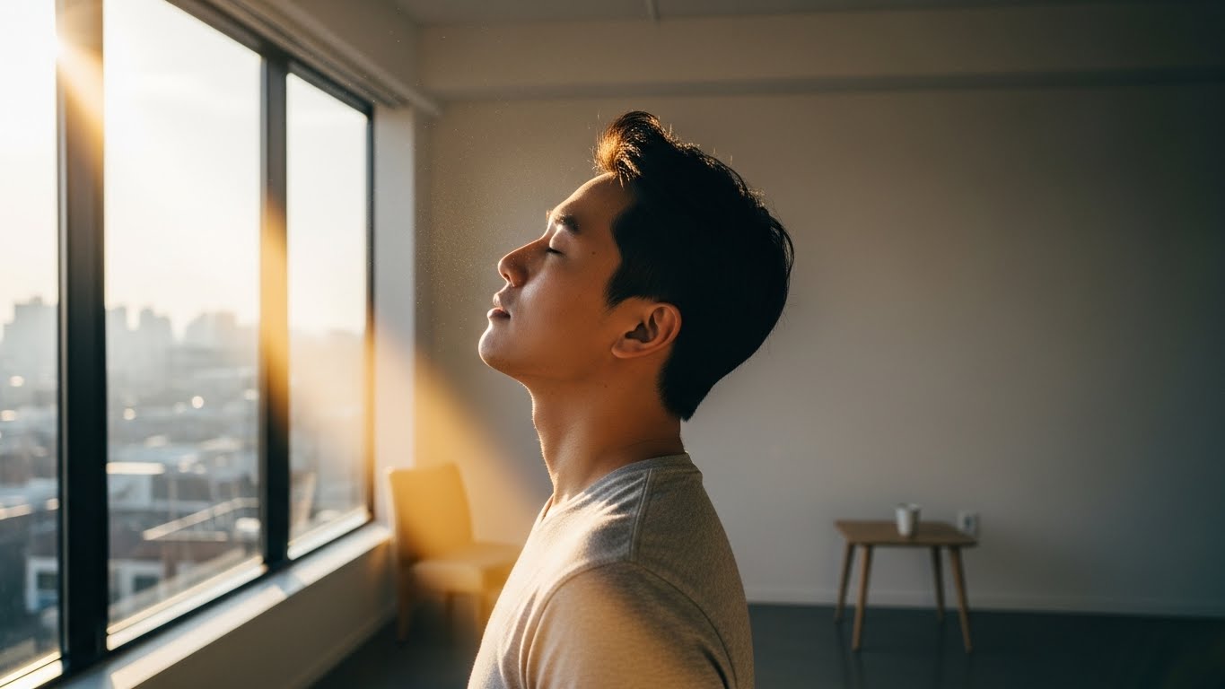 겨울철 우울증 예방을 위해 아침 햇살을 쬐며 생체 리듬을 조절하는 한국인