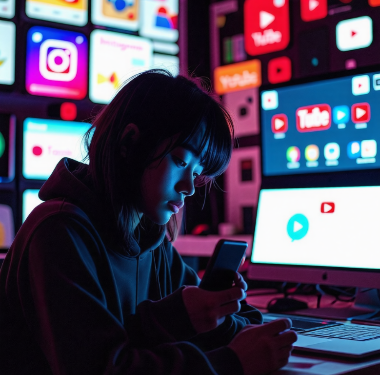 스마트폰,SNS에 집중하는 청소년 이미지