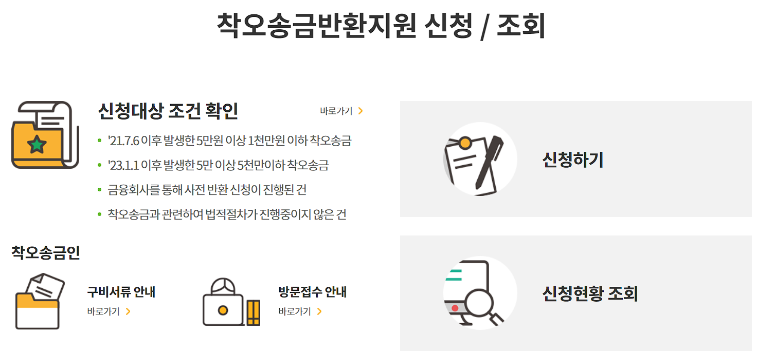 착오송금반환지원 신청 화면