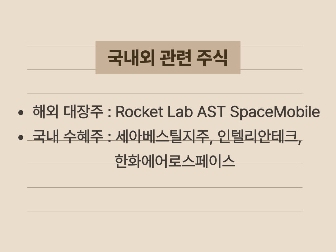 국내외 우주 항공 산업의 주요 종목과 스페이스X 공급망 관련 기업 정리