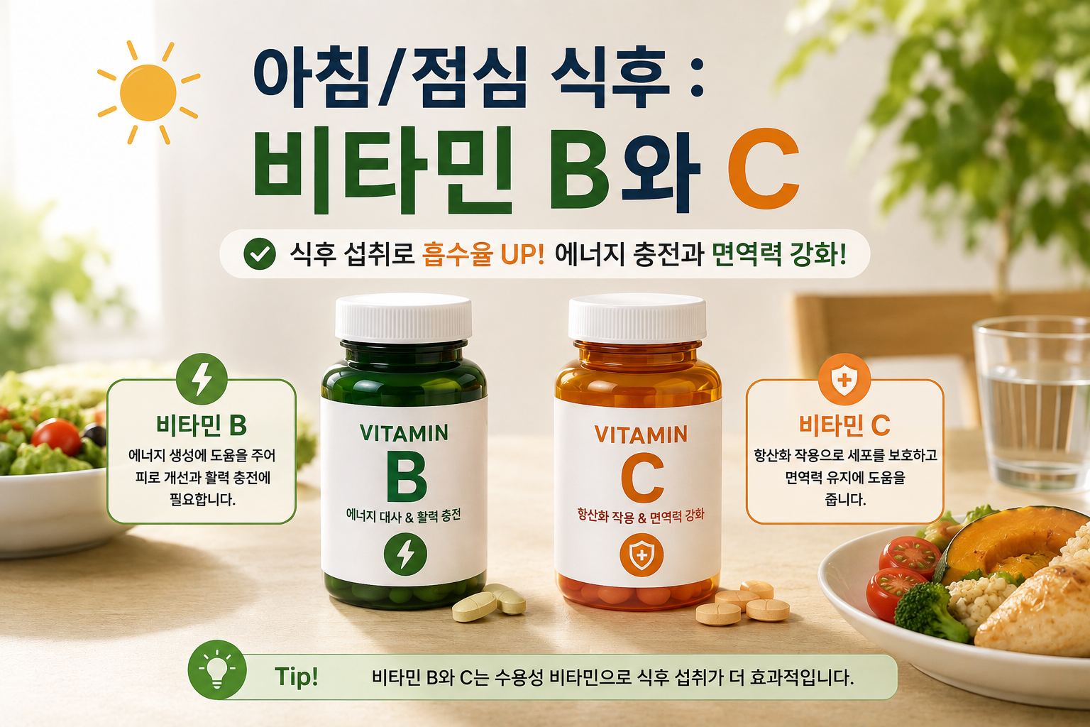 아침/점심 식후 : 비타민 B와 C