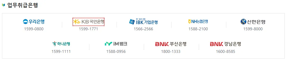 청년우대통장 업무취급은행