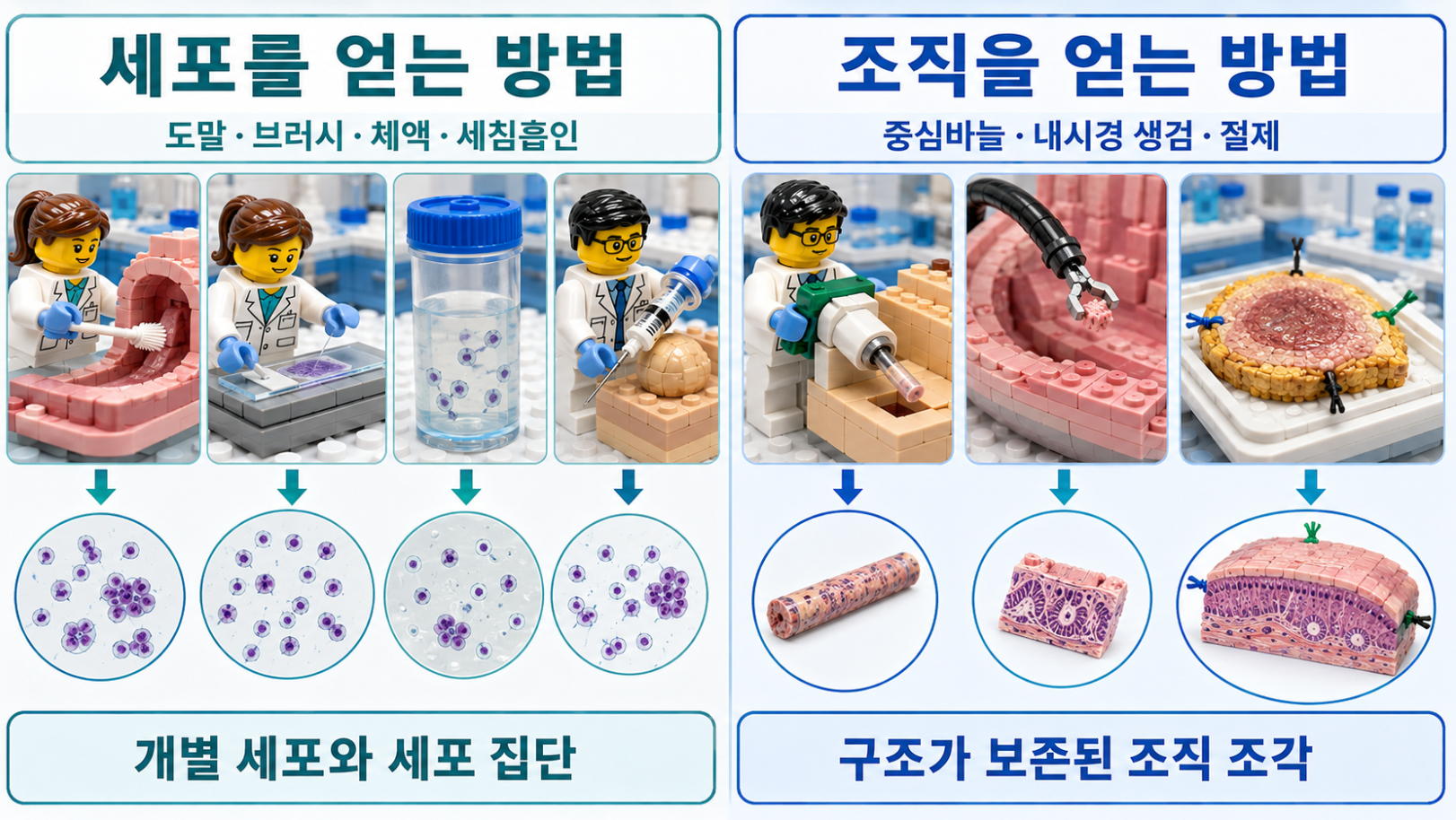 도말&middot;브러시&middot;체액&middot;세침흡인과 중심바늘&middot;내시경 생검&middot;절제의 검체 채취 방법 비교
