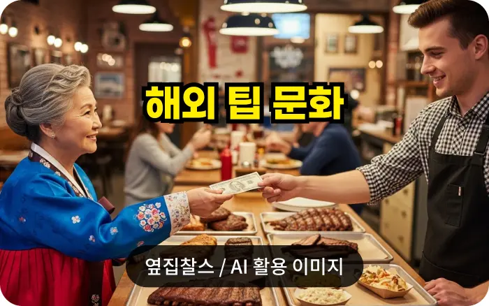 해외 식당에서 할머니가 직원에게 팁 주는 모습