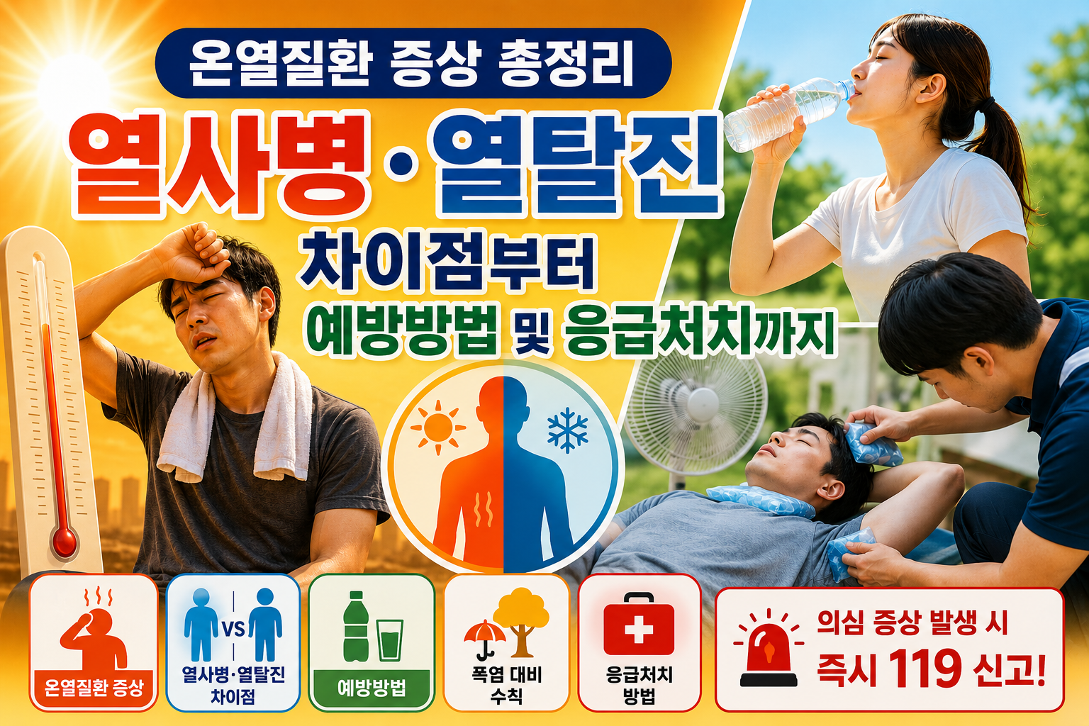 온열질환 증상 총정리｜열사병&middot;열탈진 차이점부터 예방방법 및 응급처치까지 관련 사진