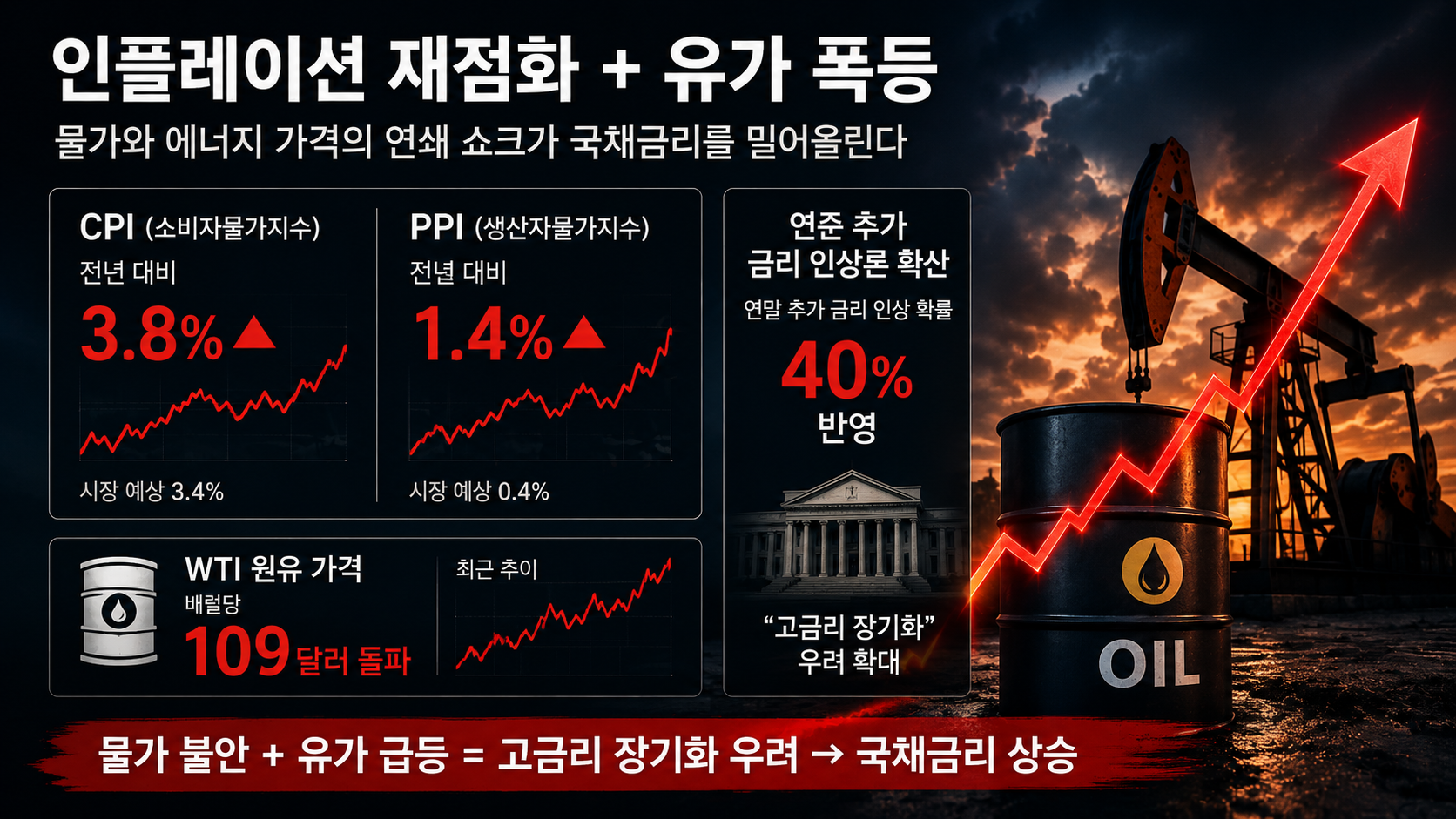 CPI PPI 상승과 유가 급등으로 국채금리 압박이 커지는 모습