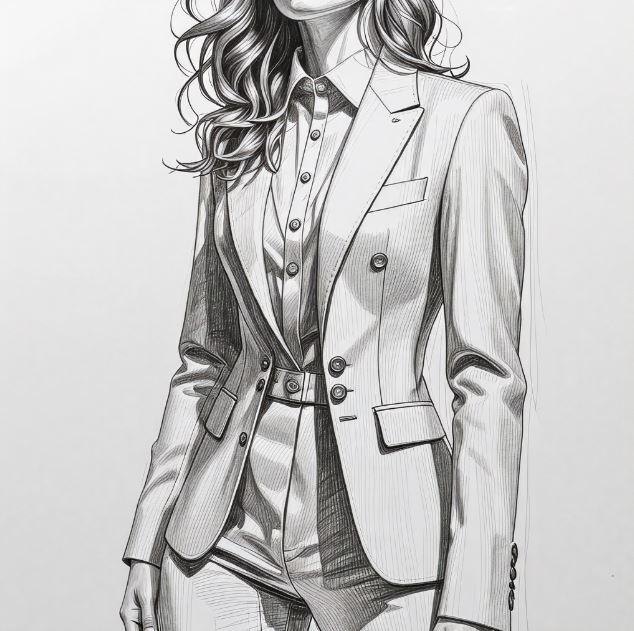 정장입은 여성 몸통 연필 그림