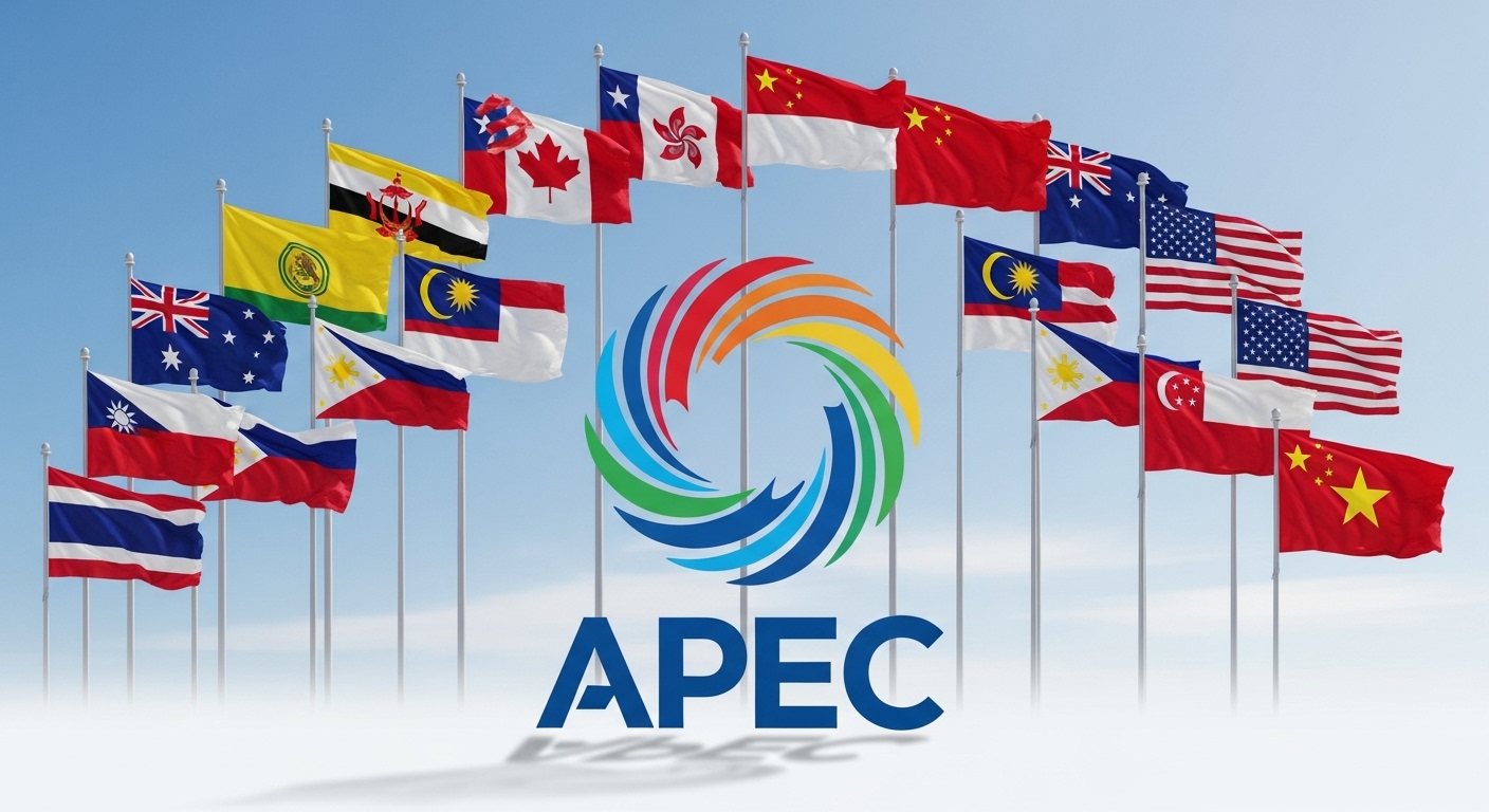 APEC 로고와 참가국 국기들이 함께 있는 모습
