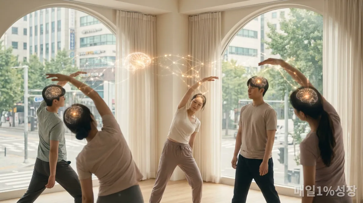 마음 근육의 개념을 시각화한 이미지: 명상하며 뇌가 활성화되는 한국인들