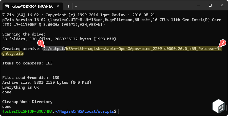 WSA 사용자 정의 패키징 완료