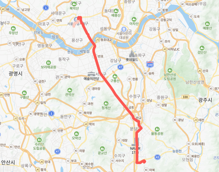 서울-성남-용인-8100번-버스-노선-지도