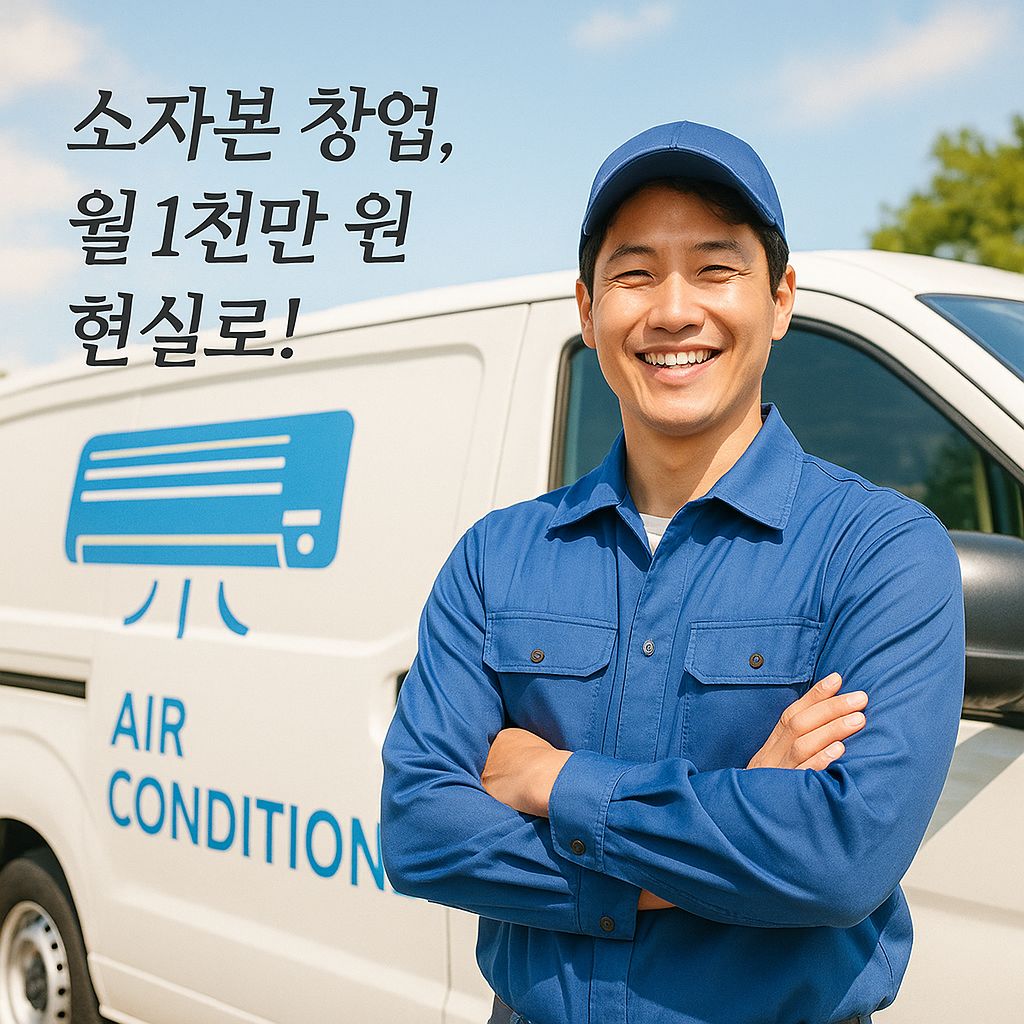 창업 성공 후 밝게 웃는 한국 소상공인과 문구