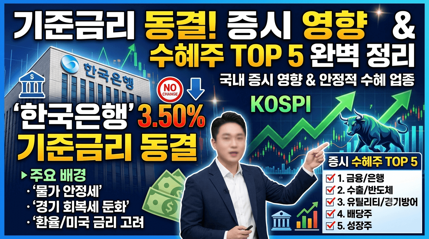 한국은행 기준금리 동결의 주요 배경부터 국내 증시 영향과 안정적 수혜 업종, 증시 수혜주 TOP 5 완벽 정리