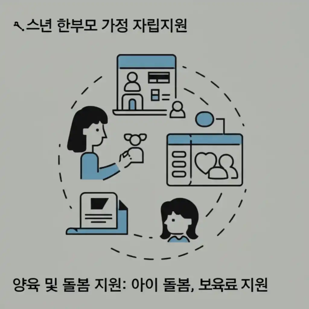 청소년 한부모 가정의 자립을 위한 아이 돌봄 및 보육료 지원 서비스를 보여주는 이미지.