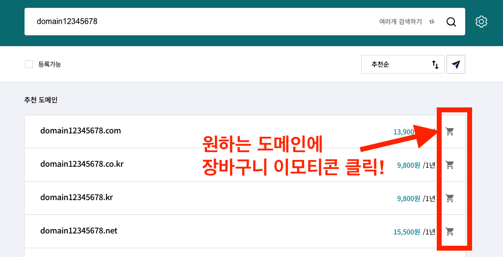 원하는 domian 명 선택하