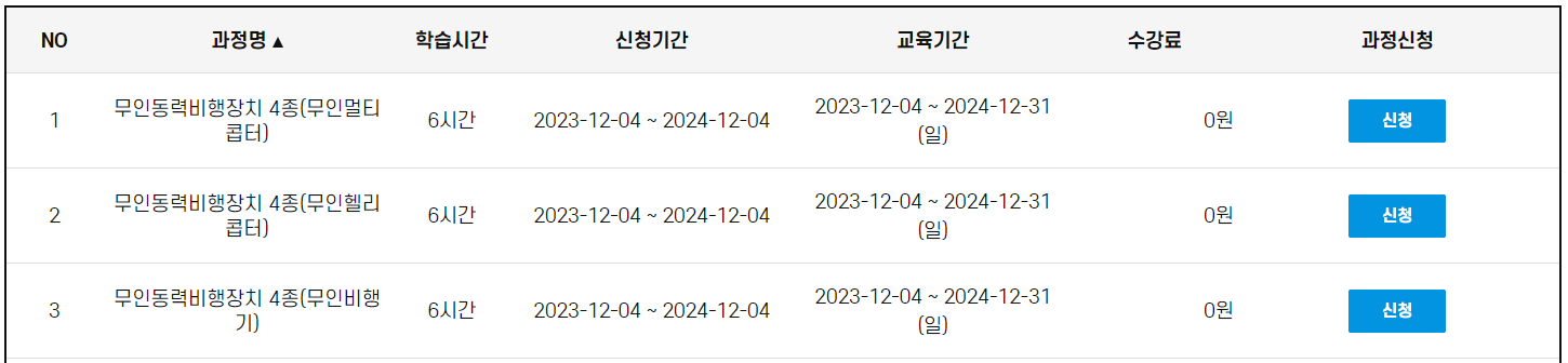 드론자격증 - 수강 신청 정보