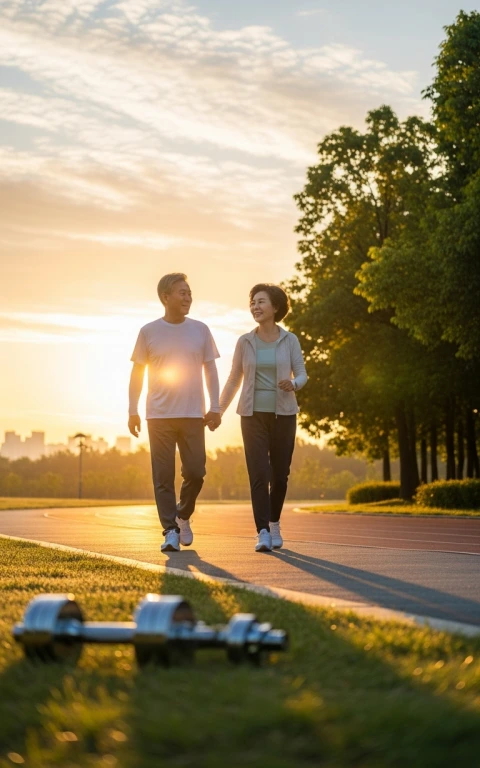 건강하게 오래 살기 위해 유산소와 근력 활동을 병행하는 모습입니다