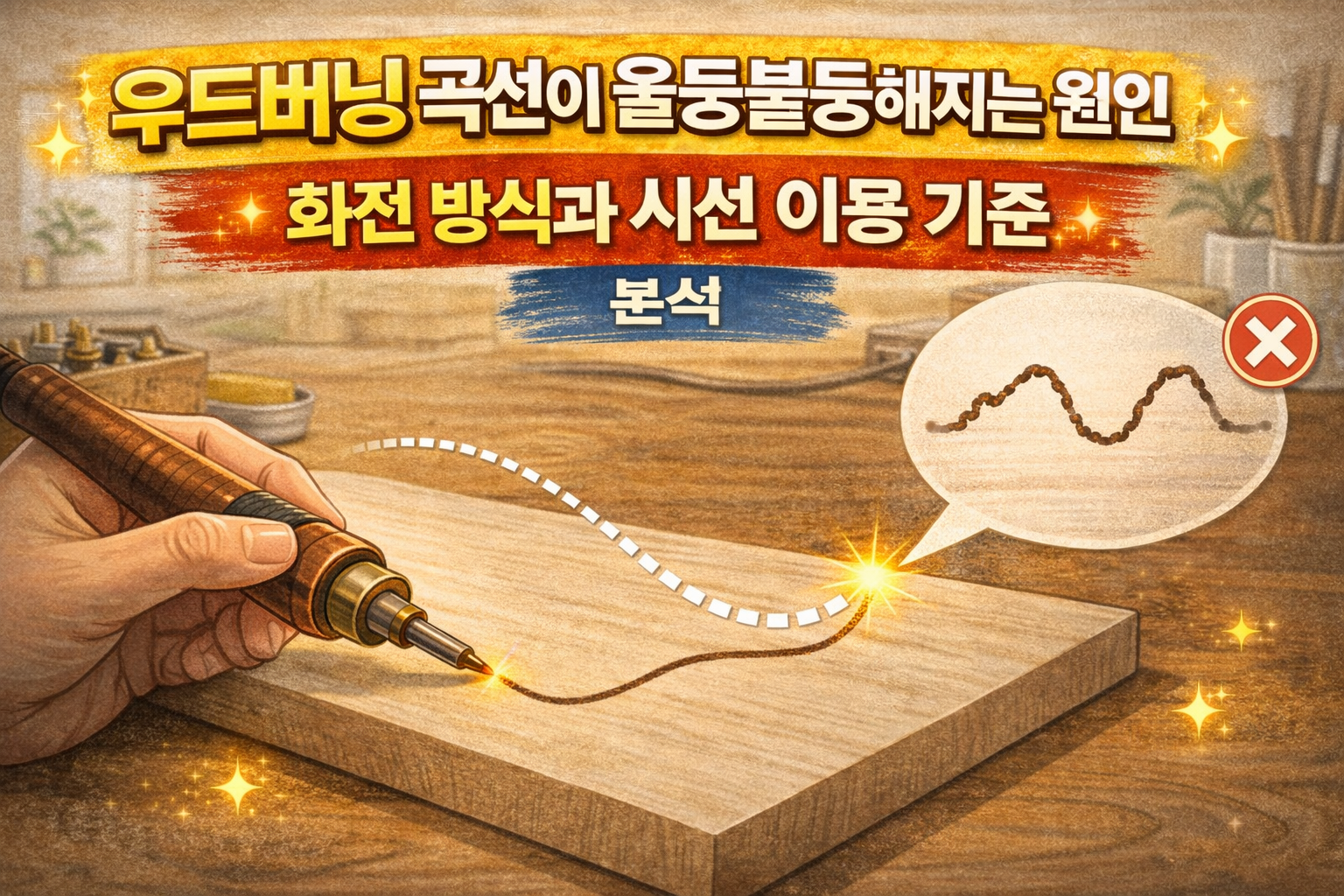 우드버닝 곡선이 울퉁불퉁해지는 원인-회전 방식과 시선 이동 기준