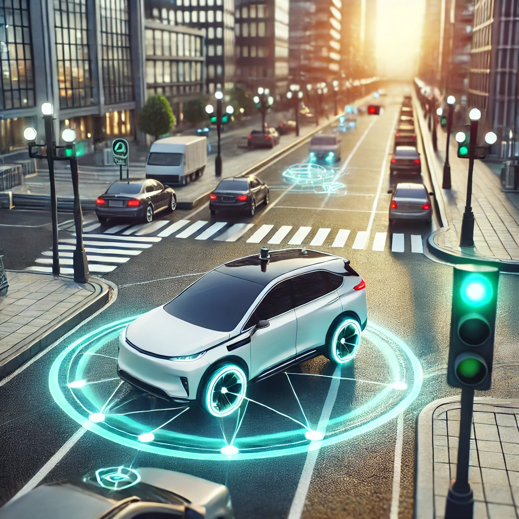 레벨 4 자율주행 차량이 도시의 전용 자율주행 구역에서 주행 중인 모습