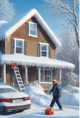 집 앞이 얼어붙은 그림