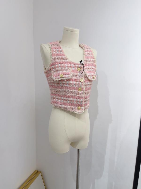 썸머핑크 트위드 조끼 여성정장조끼 하객룩 크롭조끼 레이어드룩