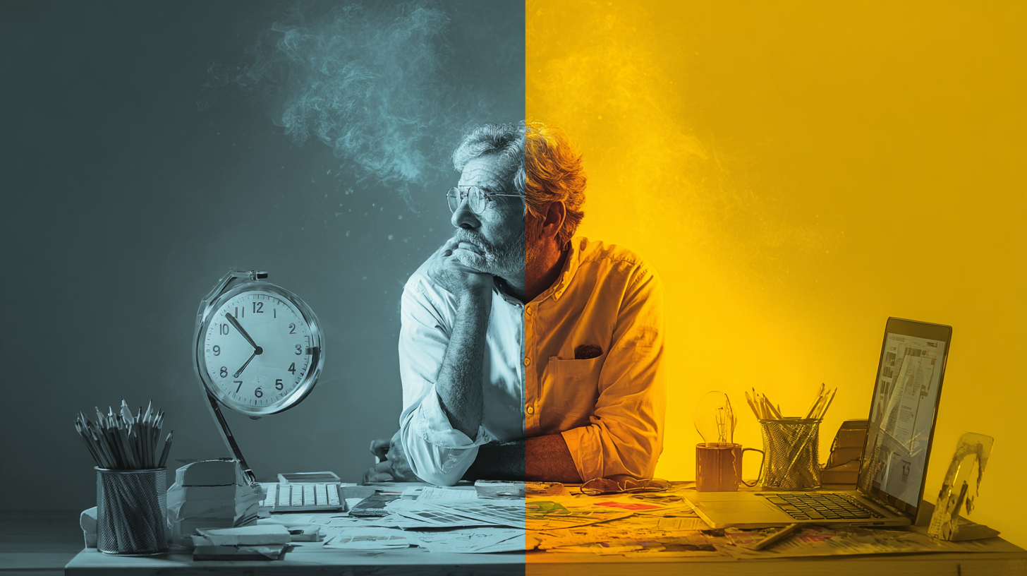 업무 책상 앞에서 지루해하는 사람 사진