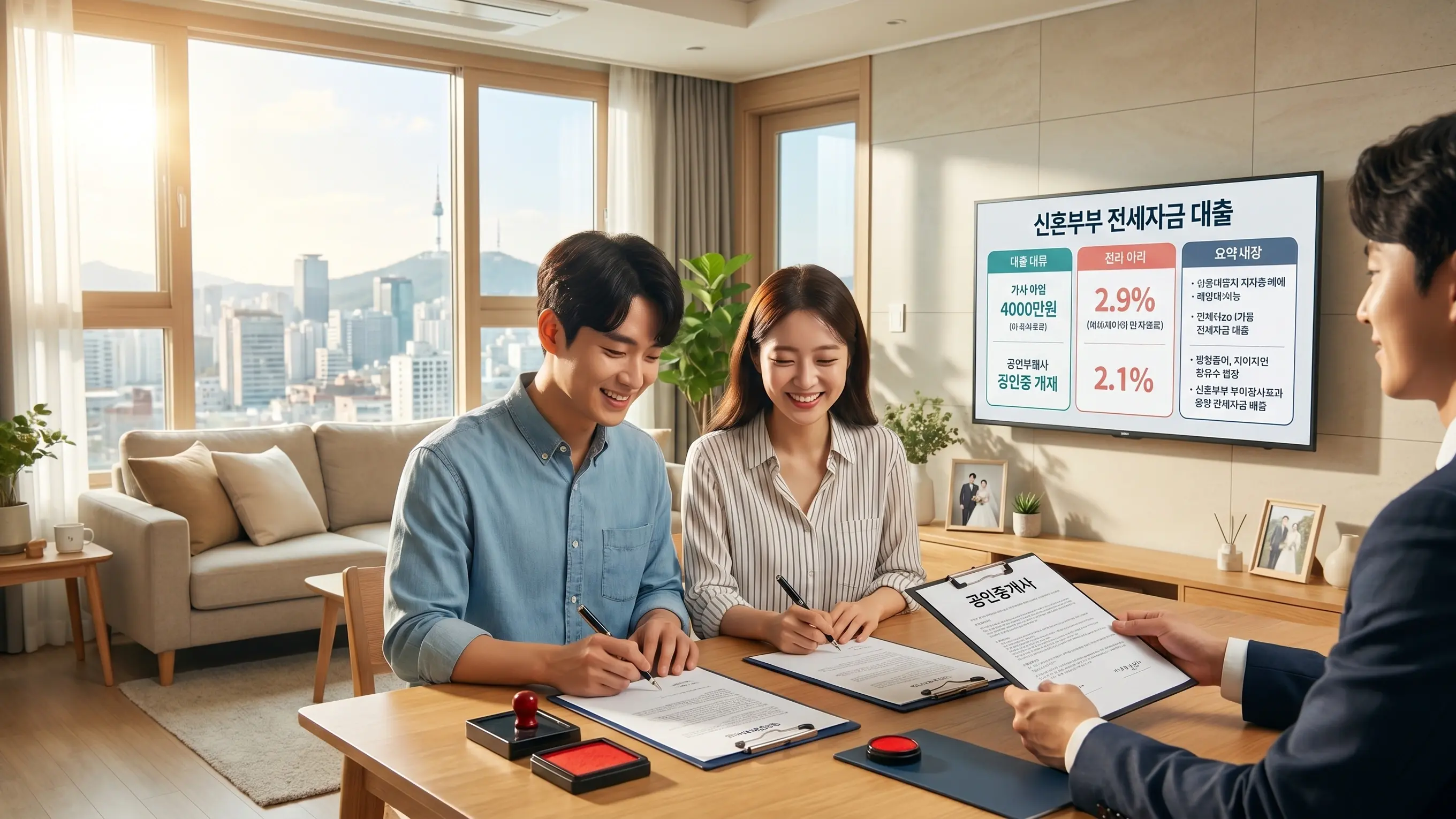 신혼부부가 전세자금대출을 상담하는 장면