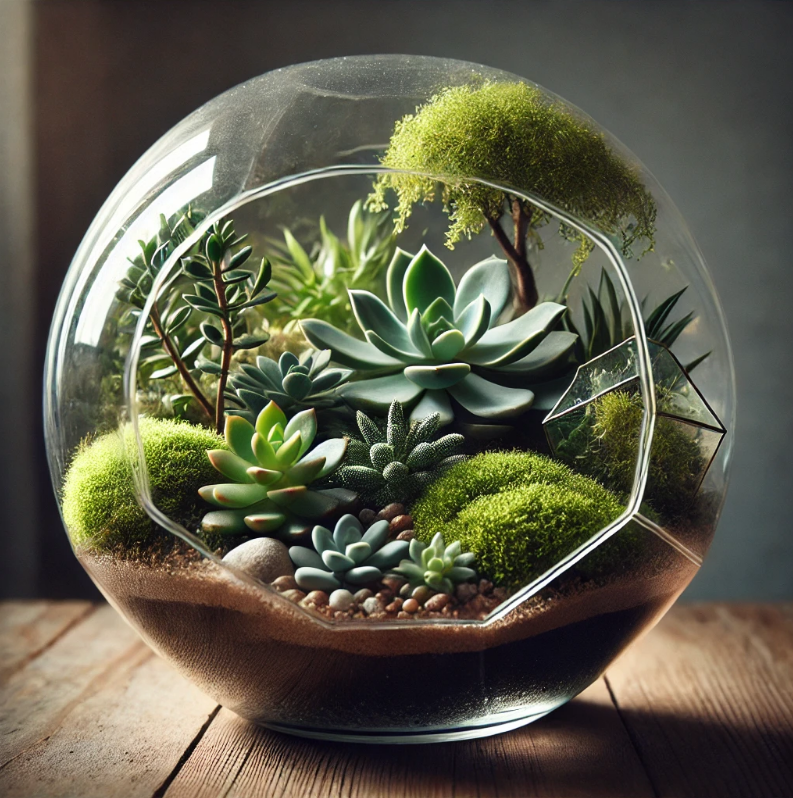 둥근 유리병안에 다육이 테라리움