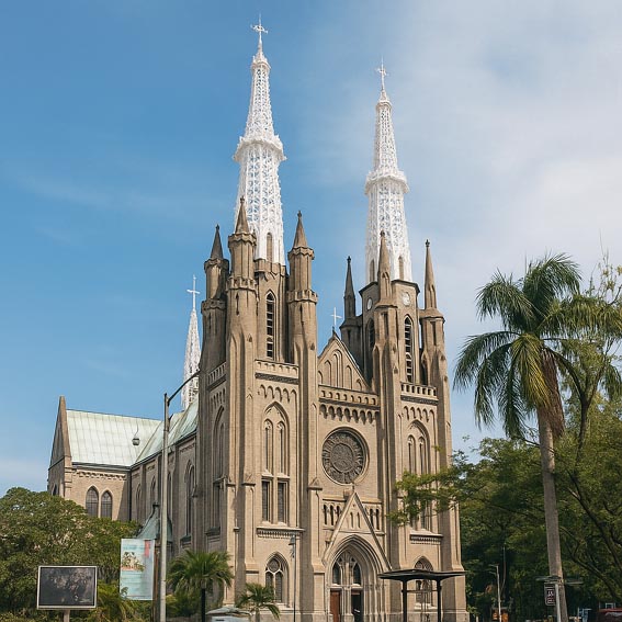 자카르타 대성당 외관 – 고딕 양식 건축의 대표 성당 Jakarta Cathedral