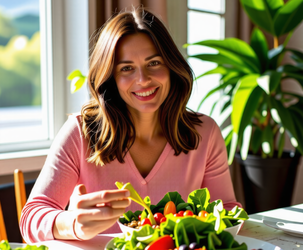 미국 여성이 갱년기 건강식을 먹는 사진