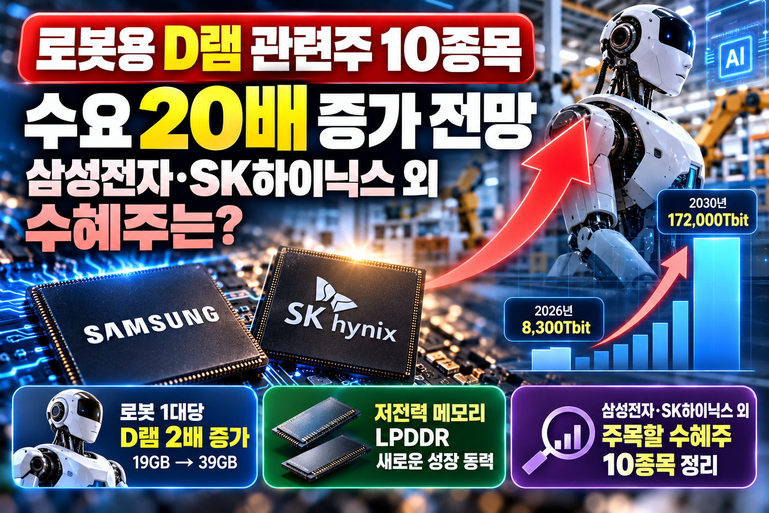 로봇용 D램 관련주 10종목 삼성전자 SK하이닉스 반도체 수혜주