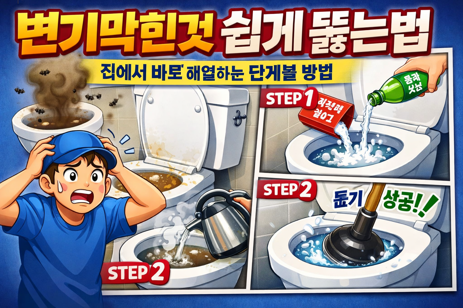 변기막힌것 쉽게 뚫는법