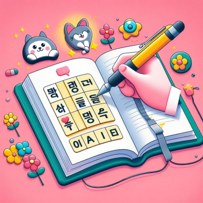 다양한 텍스트와 글자들을 써내려가는 캐릭터들.