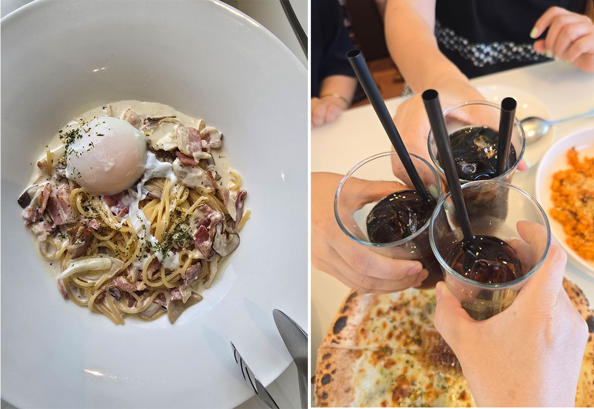 수란 까르보나라 크림 파스타 &amp; 콜라